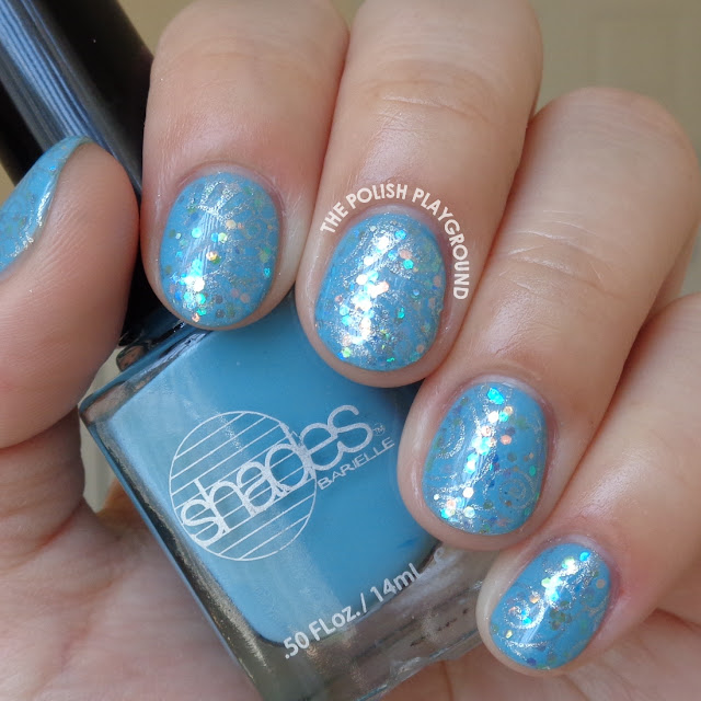 Blue and Silver Collage Floral Stamping Nail Art