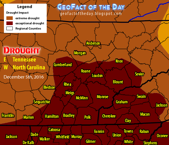 Southeastern Tennessee and western North Carolina (Great Smoky Mountains) drought map, December 7th, 2016 Southeastern Tennessee and western North Carolina (Great Smoky Mountains) drought map, December 7th, 2016