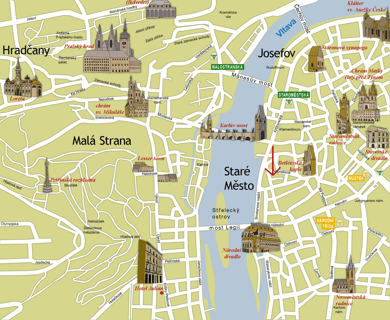 Map of Prague, Czech Republic