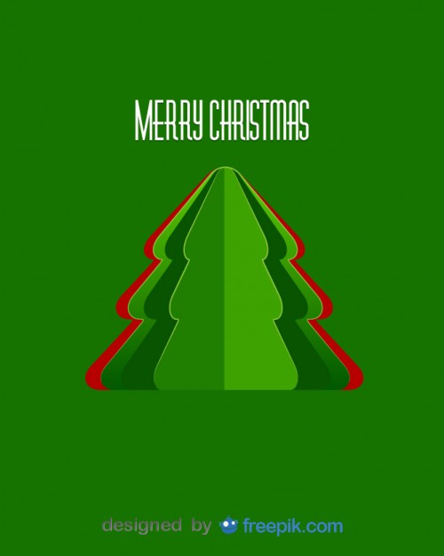 Postcard Merry Christmas with Christmas Trees Bent Mirror Free Vector