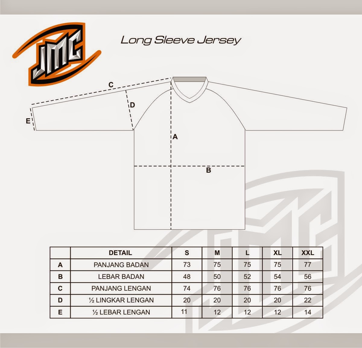 JMC Jersey SIZE SPECIFICATION