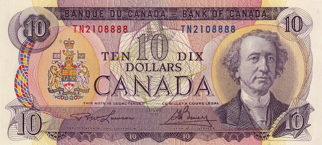 Canadian Banknotes 10 Dollar Note 1971 Sir John A. Macdonald, first Prime Minister of Canada