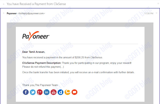 Payoneer funds received