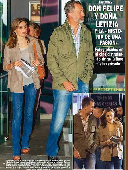 King Felipe and Queen Letizia watched the new Terence Davies movie "A Quiet Passion" - Historia de una pasión- at Palafox cinema. Letizia wore Hugo Boss Sandals