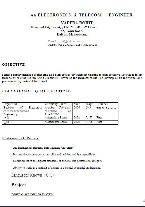 short resume format