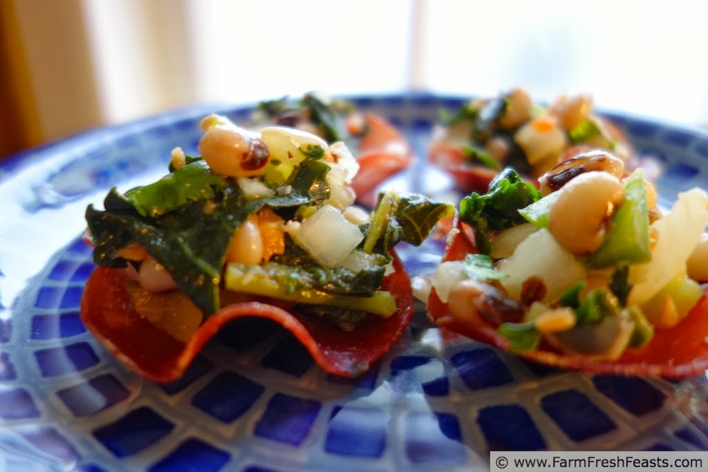 Farm Fresh Feasts Black Eyed Pea and Kale Salad in Salumi Cups A New