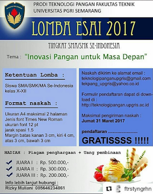 Lomba Esai 2017 by Univ PGRI Semarang Untuk SMA Sederajat Lomba Esai 2017 by Univ PGRI Semarang Untuk SMA Sederajat