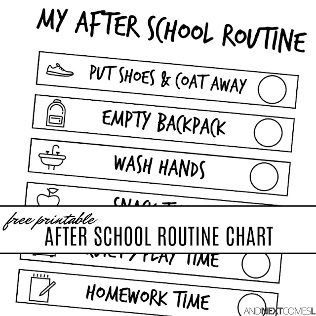 Free printable after school routine chart for kids