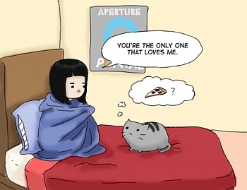 kot, łóżko, rozmowa, pizza, niezrozumienie, dziewczyna