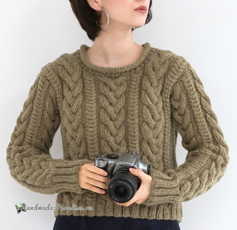 Схемы вязания спицами пуловера с большими косами (3)