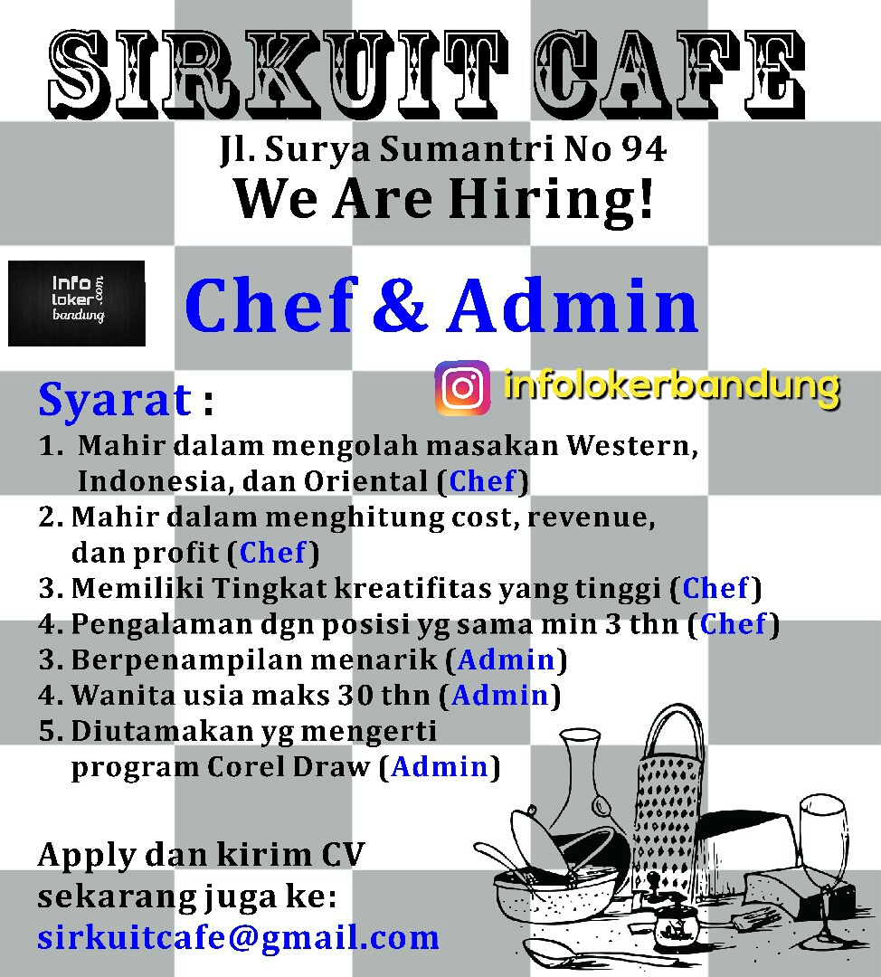 Lowongan Kerja Chef & Admin SIrkuit Cafe Bandung Juni 2017 - Info Loker