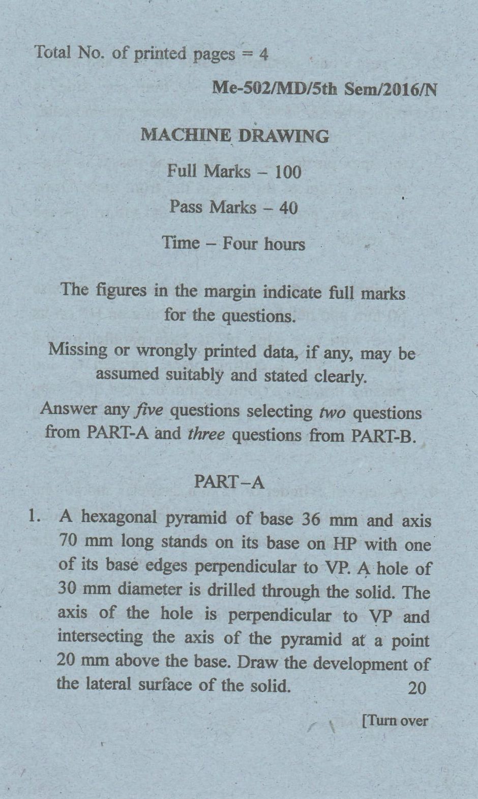 Machine Drawing Question Paper 2016