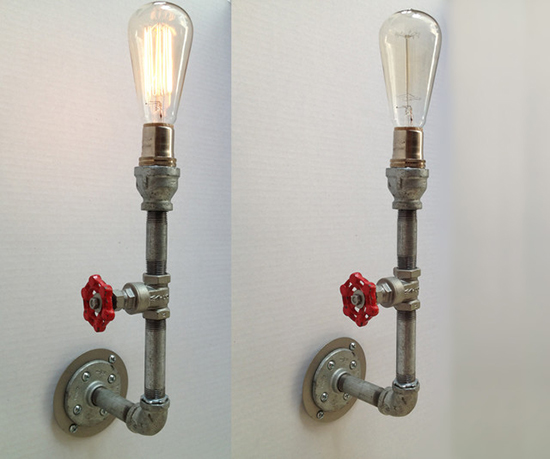 Desain lampu dinding menggunakan pipa besi bekas