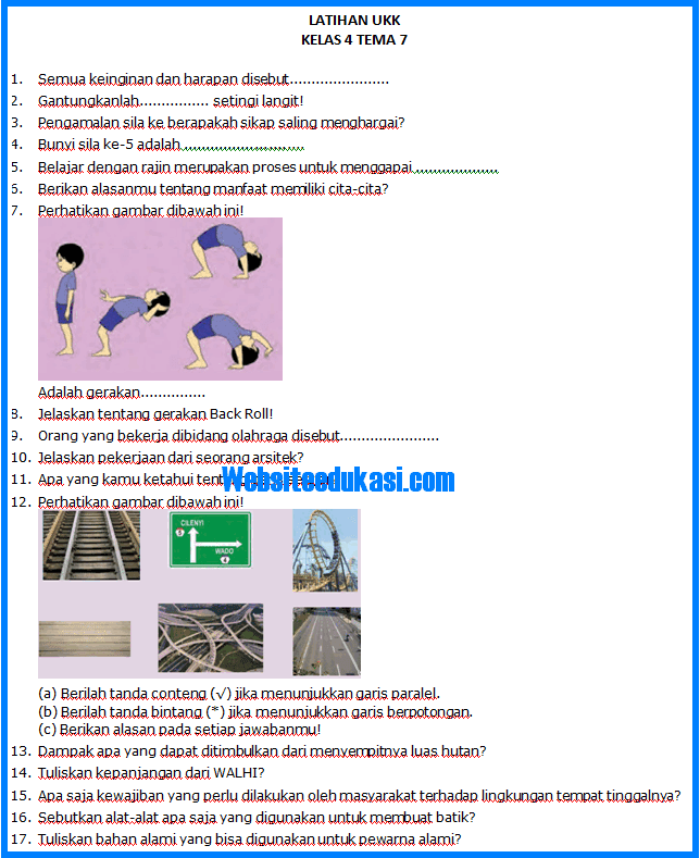 Soal UAS Kelas 4 SD/MI Tema 7 Semester 2 K13 Revisi 2017