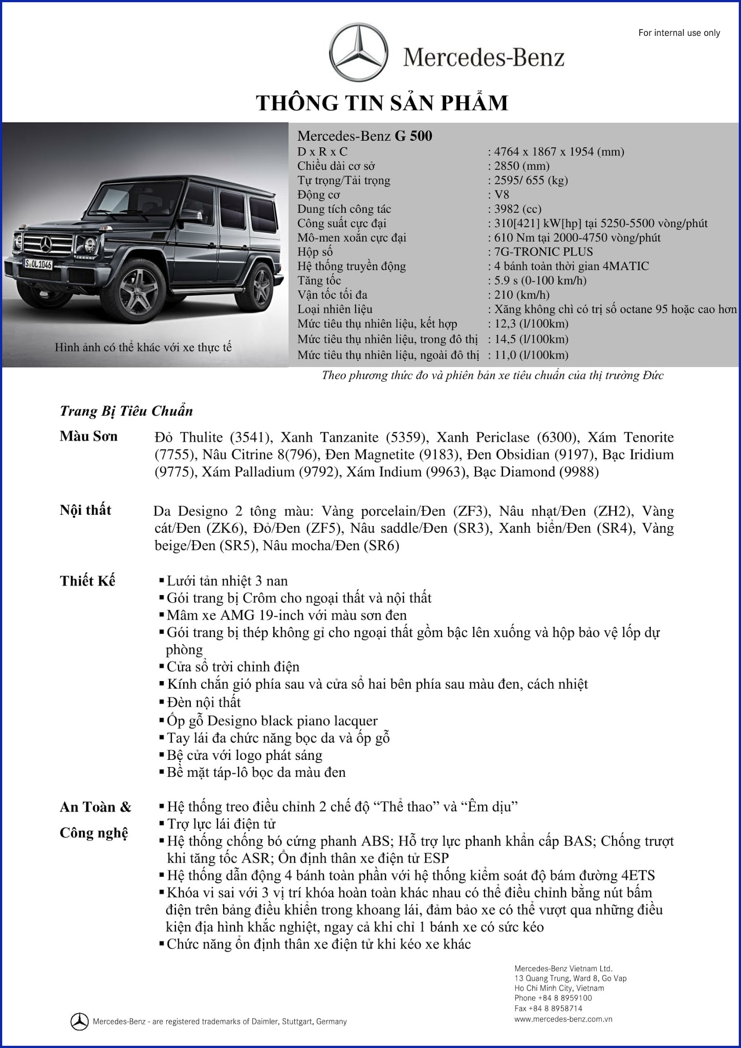 Bảng thông số kỹ thuật Mercedes G500 2018 Bảng thông số kỹ thuật Mercedes G500 2018 tại Mercedes Trường Chinh