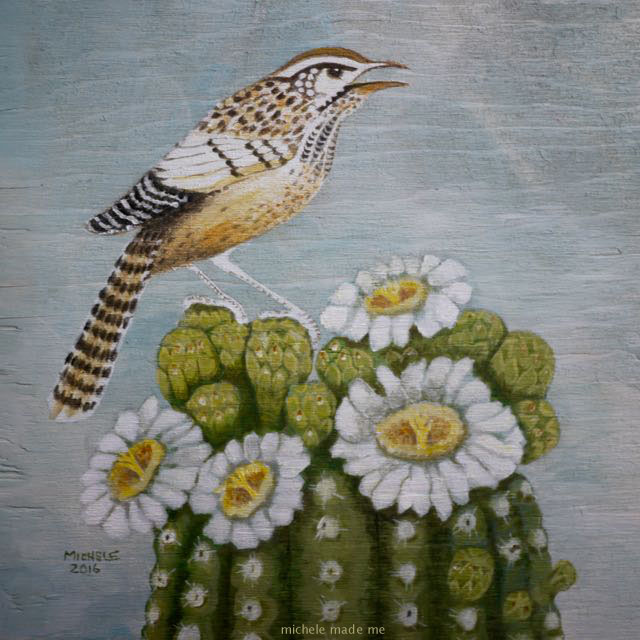 Colouring page painting of cactus wren @ Michele Made Me