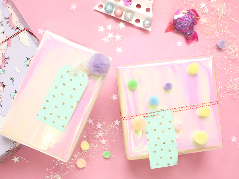 creative gift wrapping pom poms