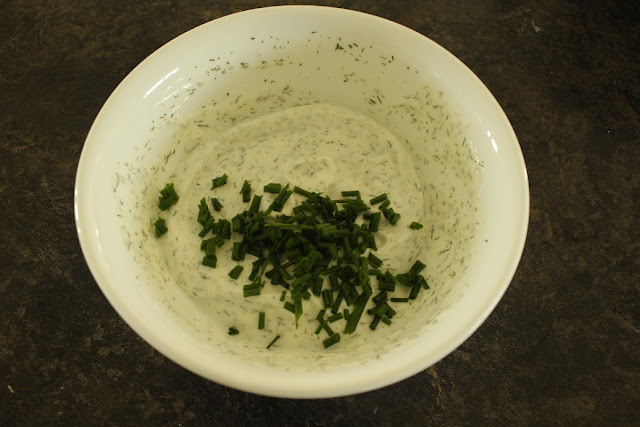  sour cream, vinegar, sugar, dill and chives dressing