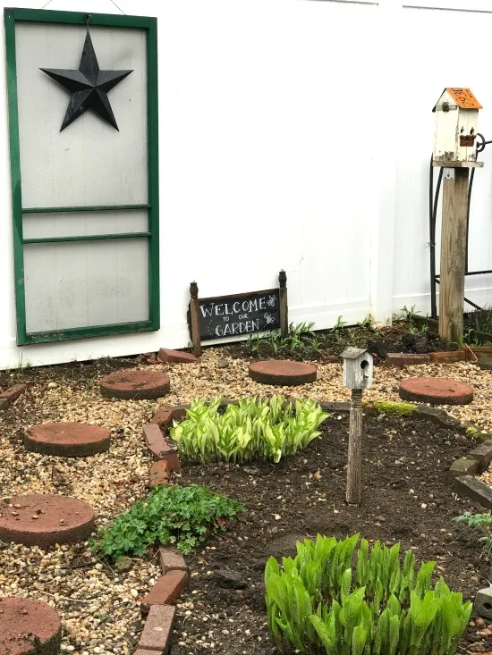 perennial garden with stepping stones