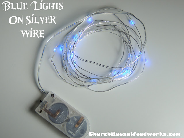 Blue Lights on Silver Wire LED Battery Operated String Lights
