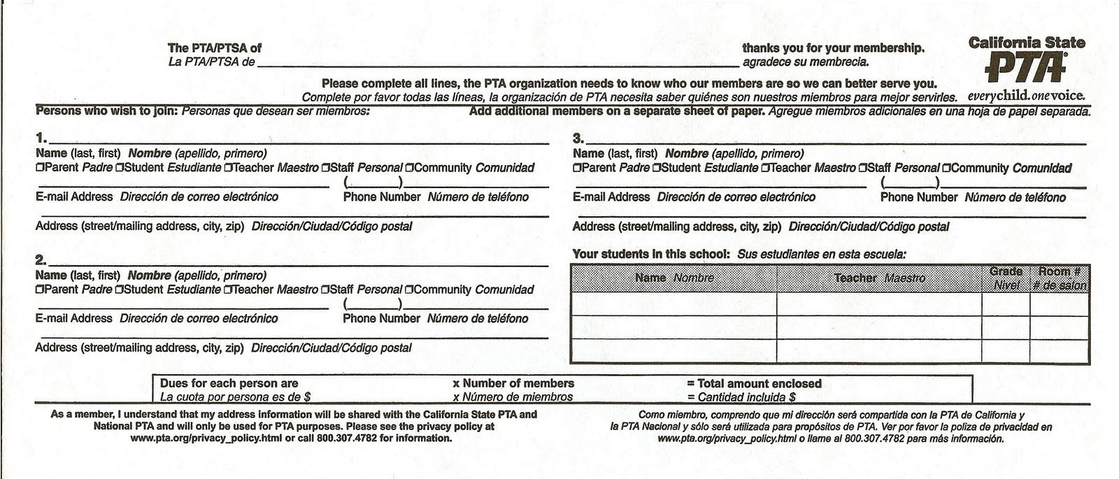 Oak Mesa Elementary PTA Membership