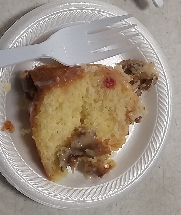 Fruit Cocktail Cake with Coconut and Pecan topping Sid's Sea Palm Cooking