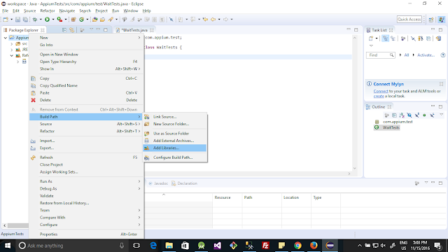 Appium Setup with Eclipse Project