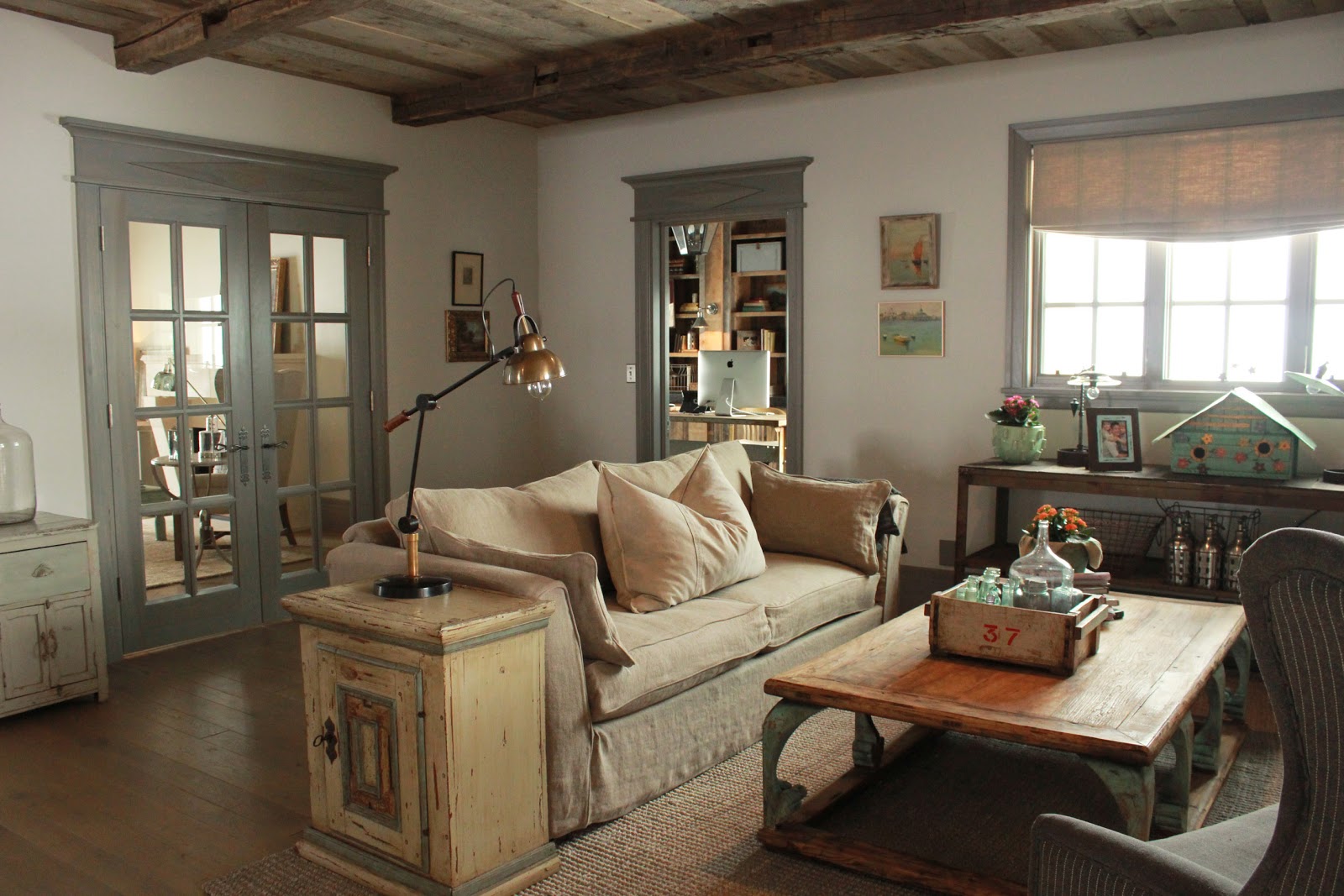 Beautiful rustic elegant Nordic French farmhouse living room found on Hello Lovely