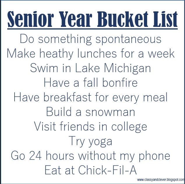 Classy & Clever Senior Year Bucket List