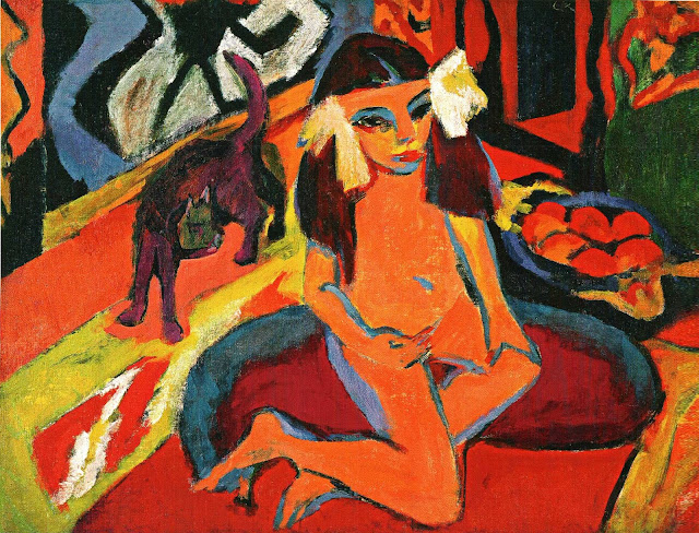 Ernst Ludwig Kirchner, Madchen mit Katze, Franzi, 1910, oil on canvas, 88.5 x 119cm Ernst Ludwig Kirchner, Madchen mit Katze, Franzi, 1910, oil on canvas, 88.5 x 119cm