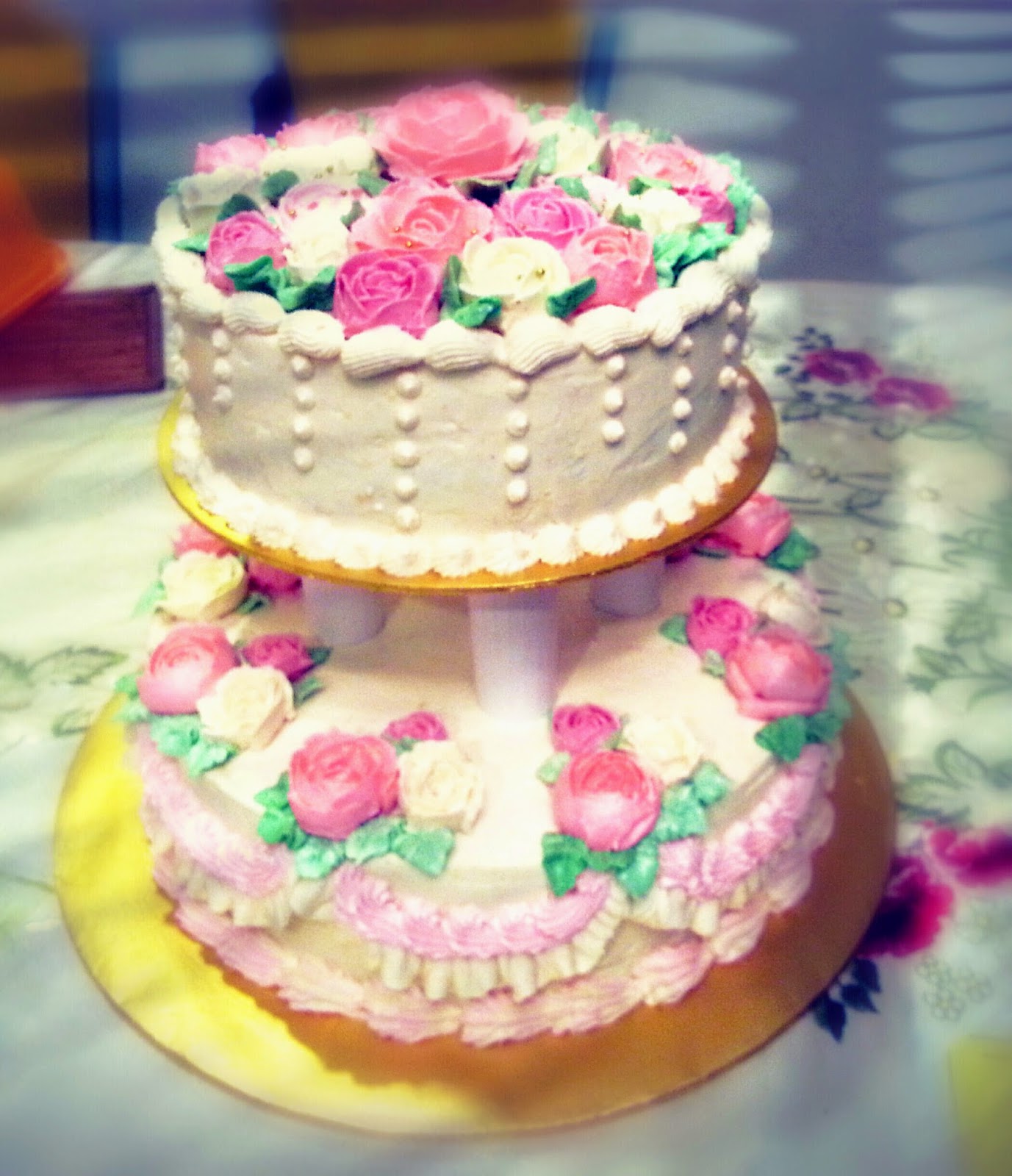 ISAURA KITCHEN Kek Kahwin 2 tingkat tema pink dan cream