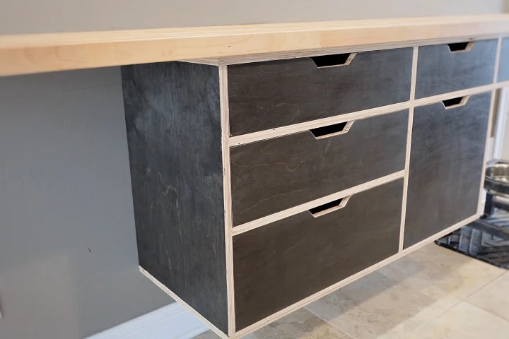 wall mounted custom kitchen drawer unit with counter