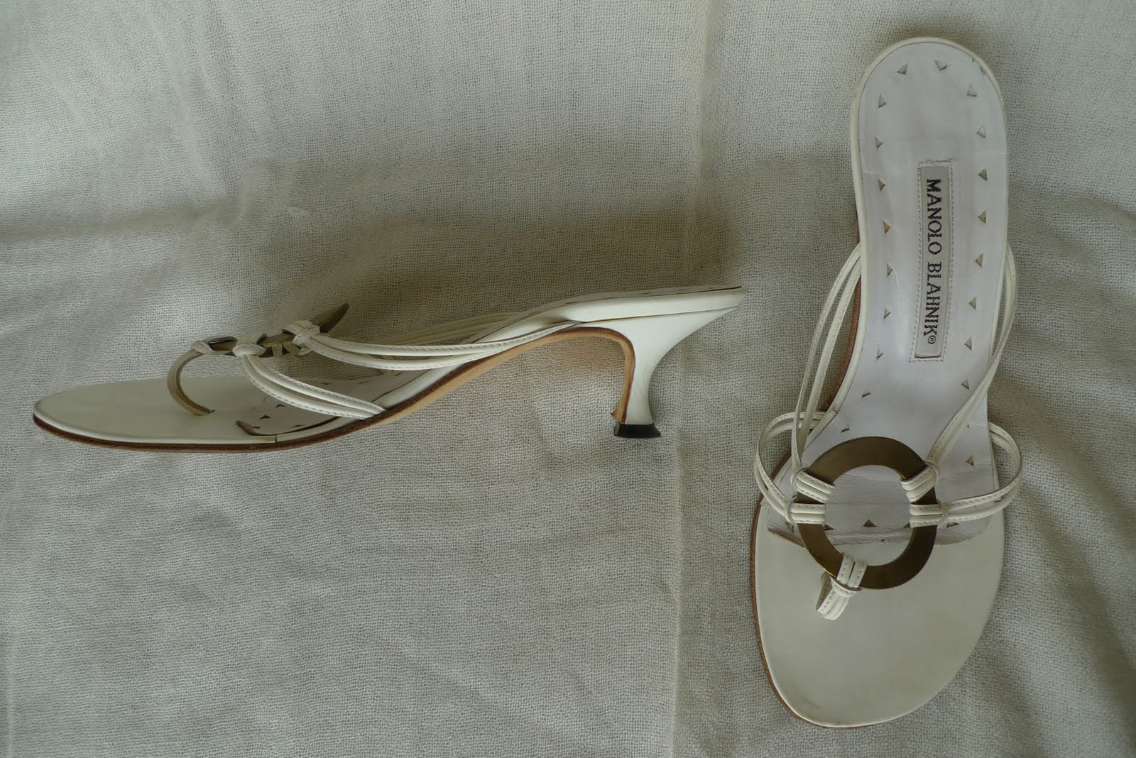 The Shoe Blog: Manolo flip-flop slides 55mm in white leather and metal ...