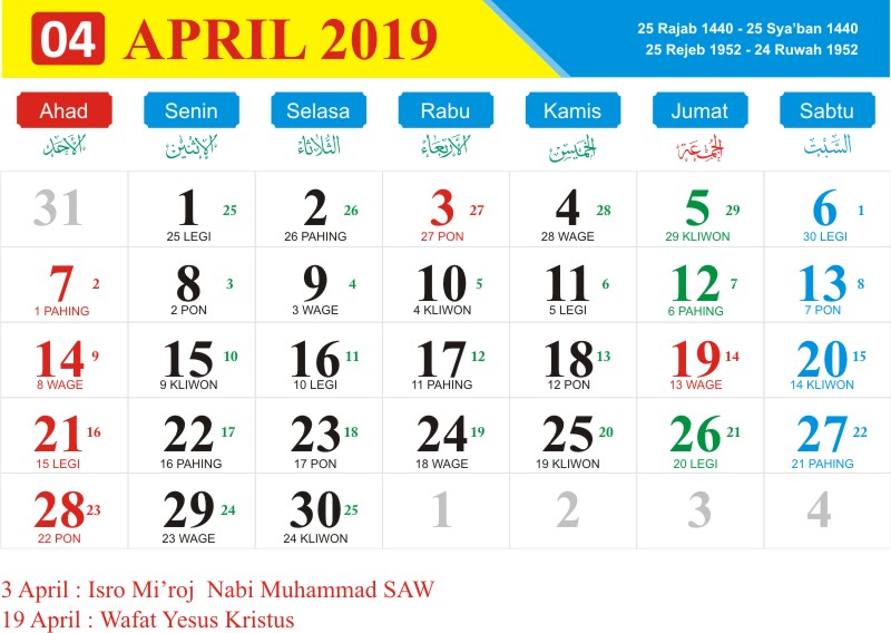 Kalender jawa april 2019