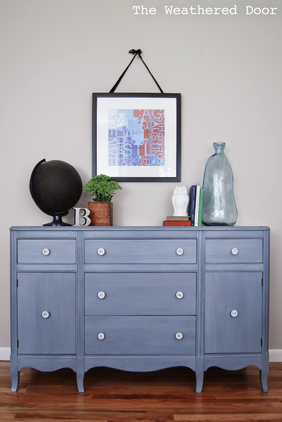 Blue Grey Antique Hepplewhite Buffet Before After The Blue Grey Antique Hepplewhite Buffet Before After