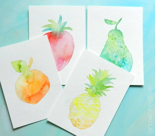 How to Paint Watercolor Fruit- Textured Silhouettes with free template: Grow Creative