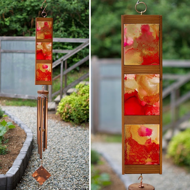 Alcohol ink hand painted outdoor wind chime by Coast Chimes