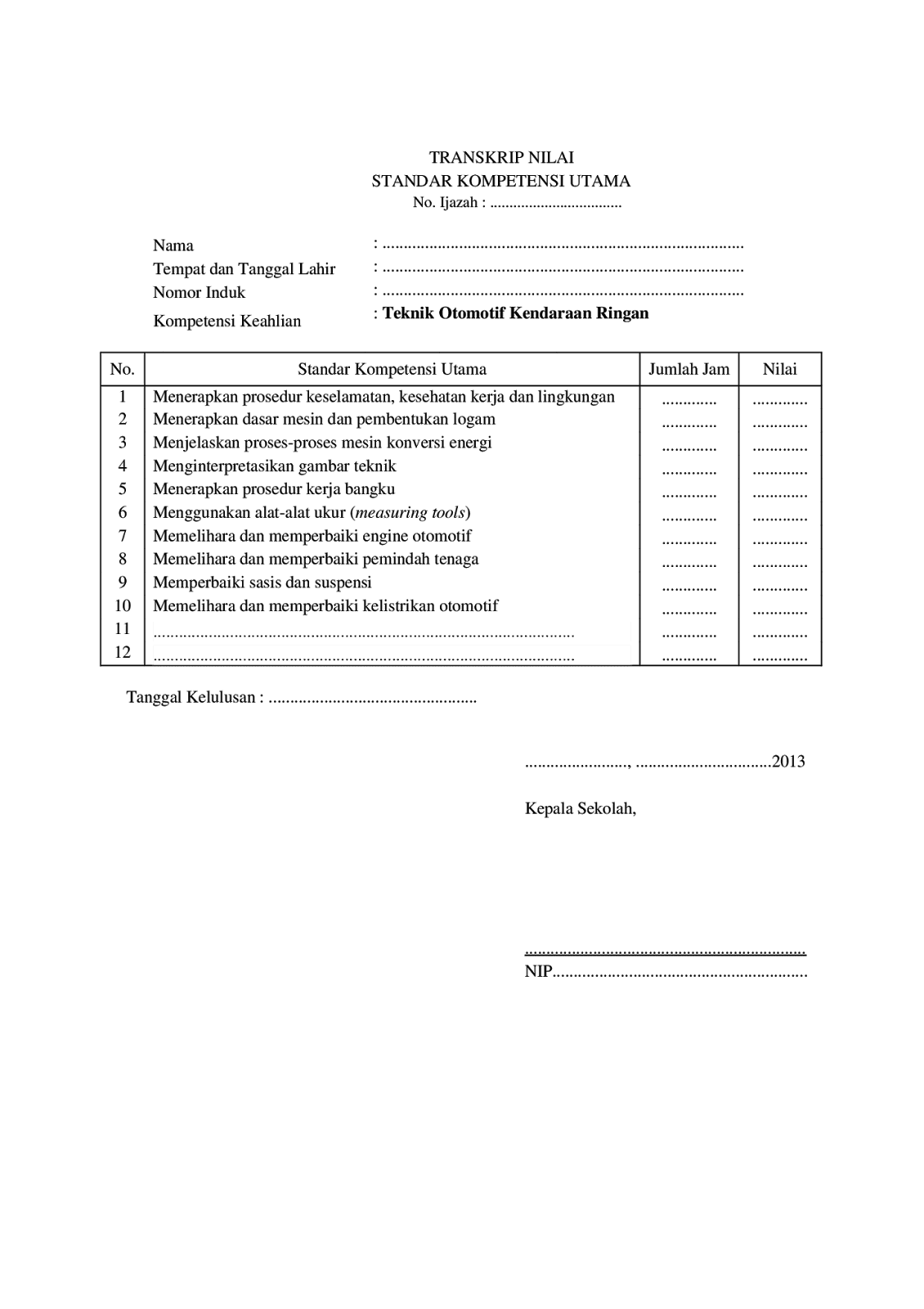 transkrip nilai smk wood scribd indo