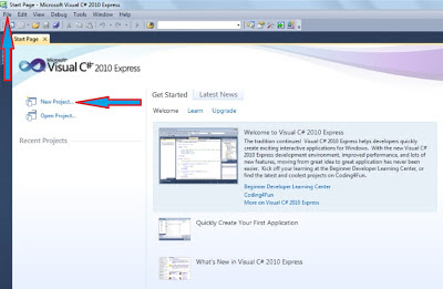  تشغيل برنامج Microsoft Visual C# 2010 Express فتح مشروع جديد