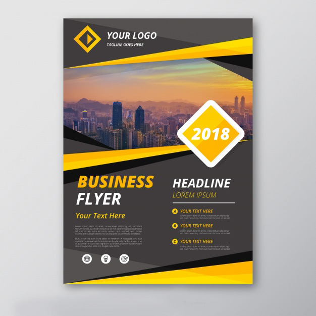 Grey and yellow business flyer template Free Vector