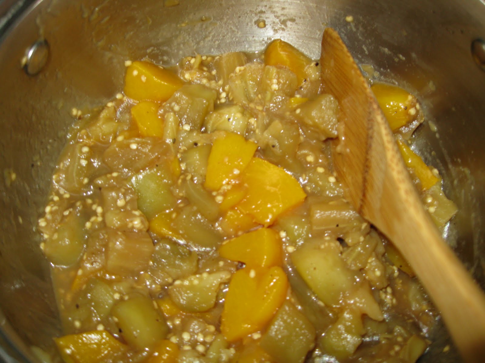 Banana Pudding On the Table Eggplant and Peaches