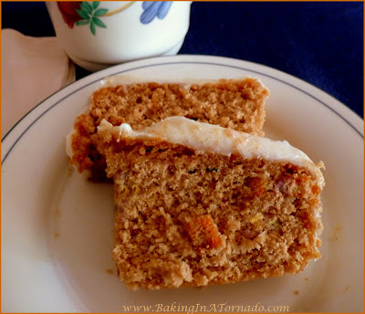 Simple Carrot Bread with Cream Cheese Frosting: A one bowl quick bread perfect for breakfast with or without the frosting. | Recipe developed by www.BakingInATornado.com | #recipe #breakfast