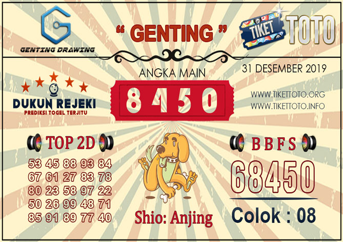Prediksi Togel GENTING DRAWING TIKETTOTO 31 DESEMBER 2019