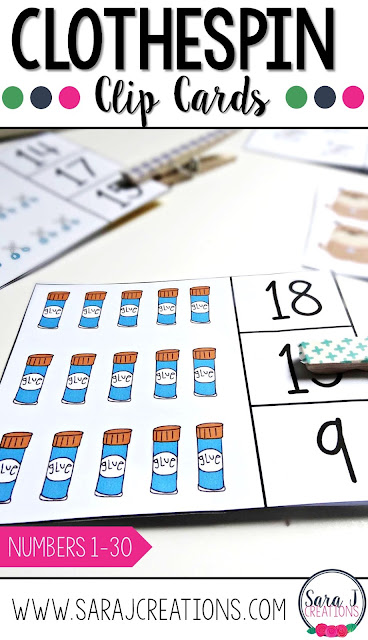 Clothespin counting cards make a great counting activity for kindergarten or preschool