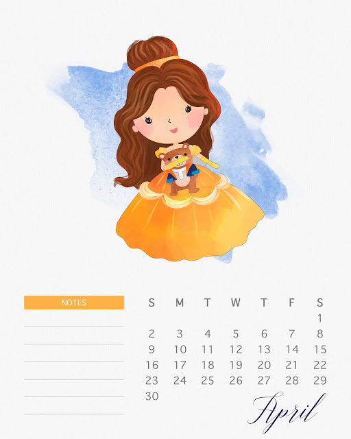 Calendario 2017 de las Princesas Disney para Imprimir Gratis. Calendario 2017 de las Princesas Disney para Imprimir Gratis Abril.