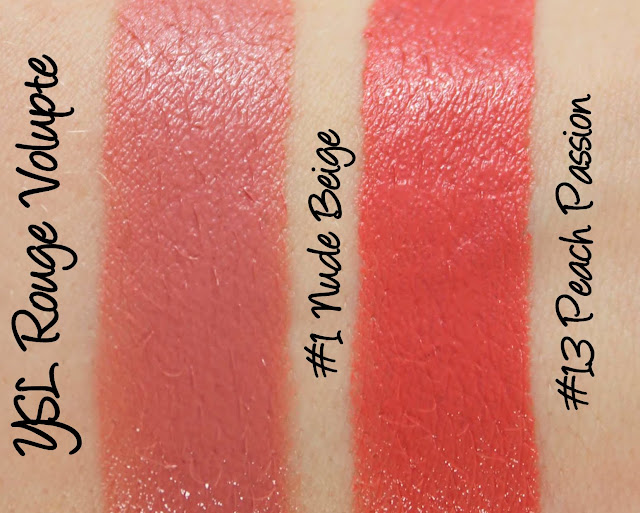 YSL Rouge Volupte - Nude Beige and Peach Passion Swatches & Review