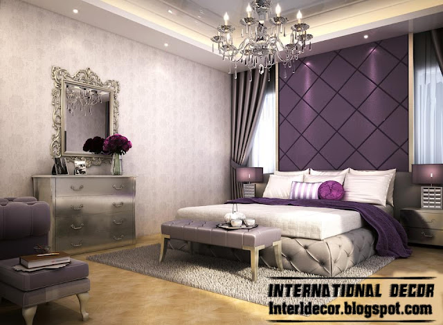 contemporary bedroom design ideas with purple wall decorating ideas