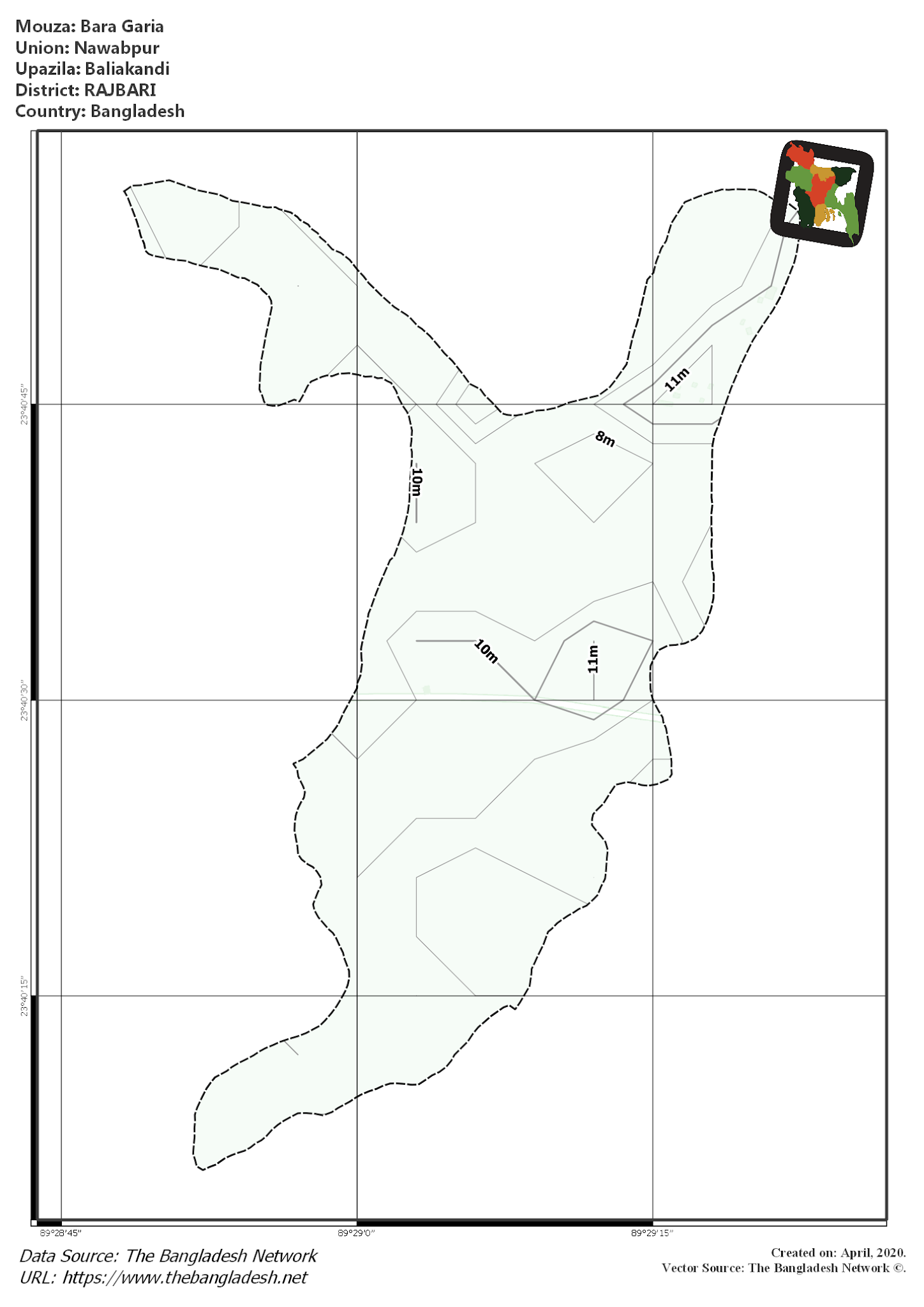 Map of Bara Garia Mouza of Baliakandi Upazila, RAJBARI, Bangladesh.