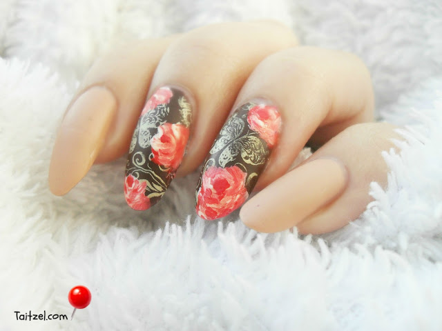 one stroke roses stamped butterflyes matte nails