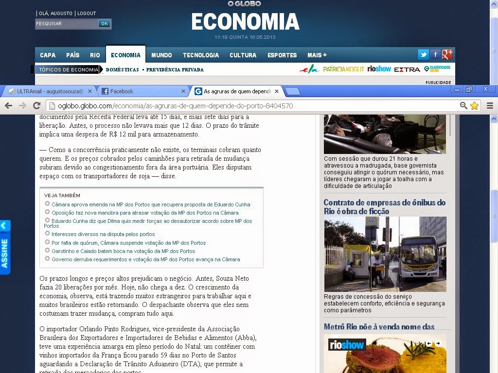 Reportagem jornal O Globo comigo sobre a MP dos portos 16/05/2013 parte2